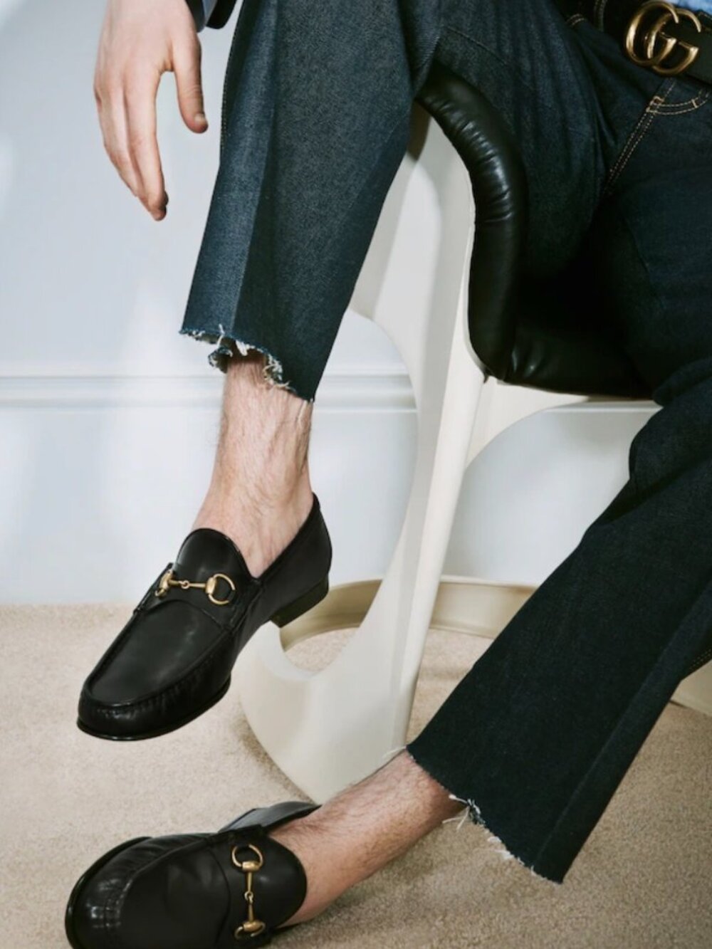 Preowned Men's Vintage Gucci Horsebit 1953 Black Leather Loafers. Size 44E/10.5
